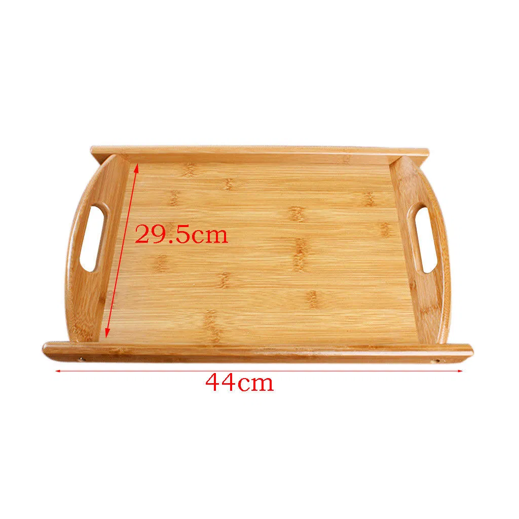 Bamboo Flat Tea Tray Coffee Food Drink Serving Table Platter Tray with Handlebt-2003